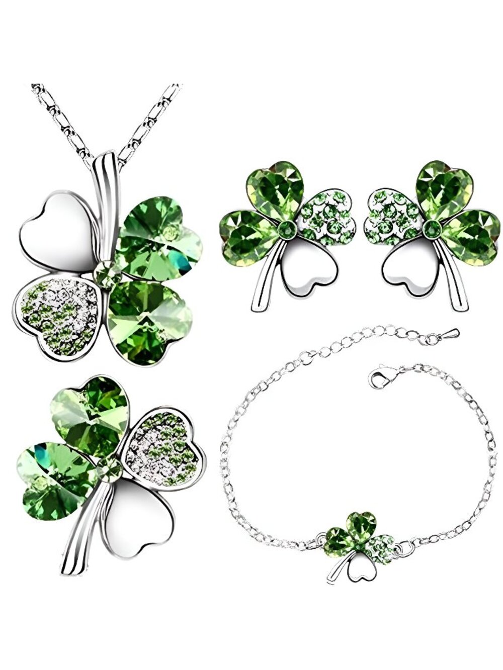 Four Leaf Clover Necklace - St.Patricks Day Earrings - Shamrock Earrings